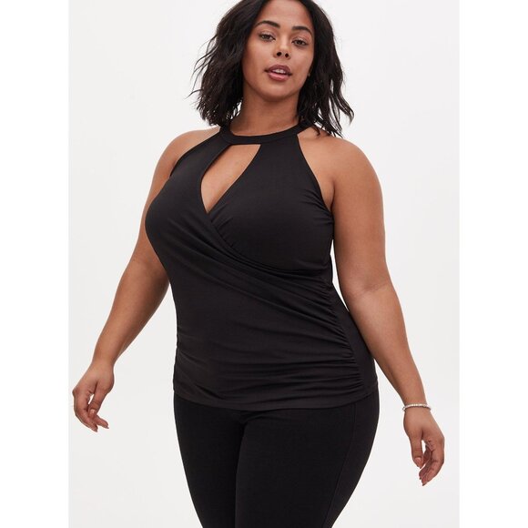 torrid Tops - Torrid Black Studio Knit Ruched Keyhole Stretch Tank Top Plus Size 3X